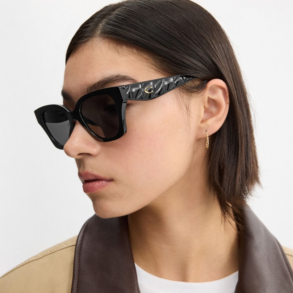 COACH®,Quilted Square Sunglasses,,Angle View