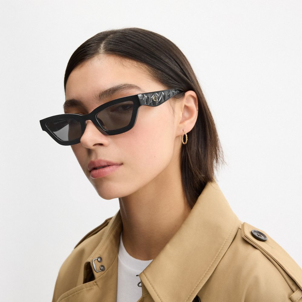 COACH®,Quilted Narrow Cat Eye Sunglasses,,Angle View