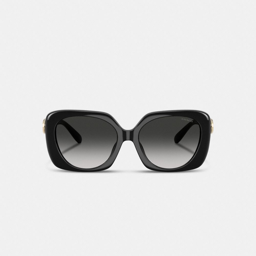 COACH®,Maxi Sculpted C Oversized Square Sunglasses,Sunglass Accessories,Square,Plastic,Metal,Logo,Word Embellishment,Integ...,Black,Inside View,Top View