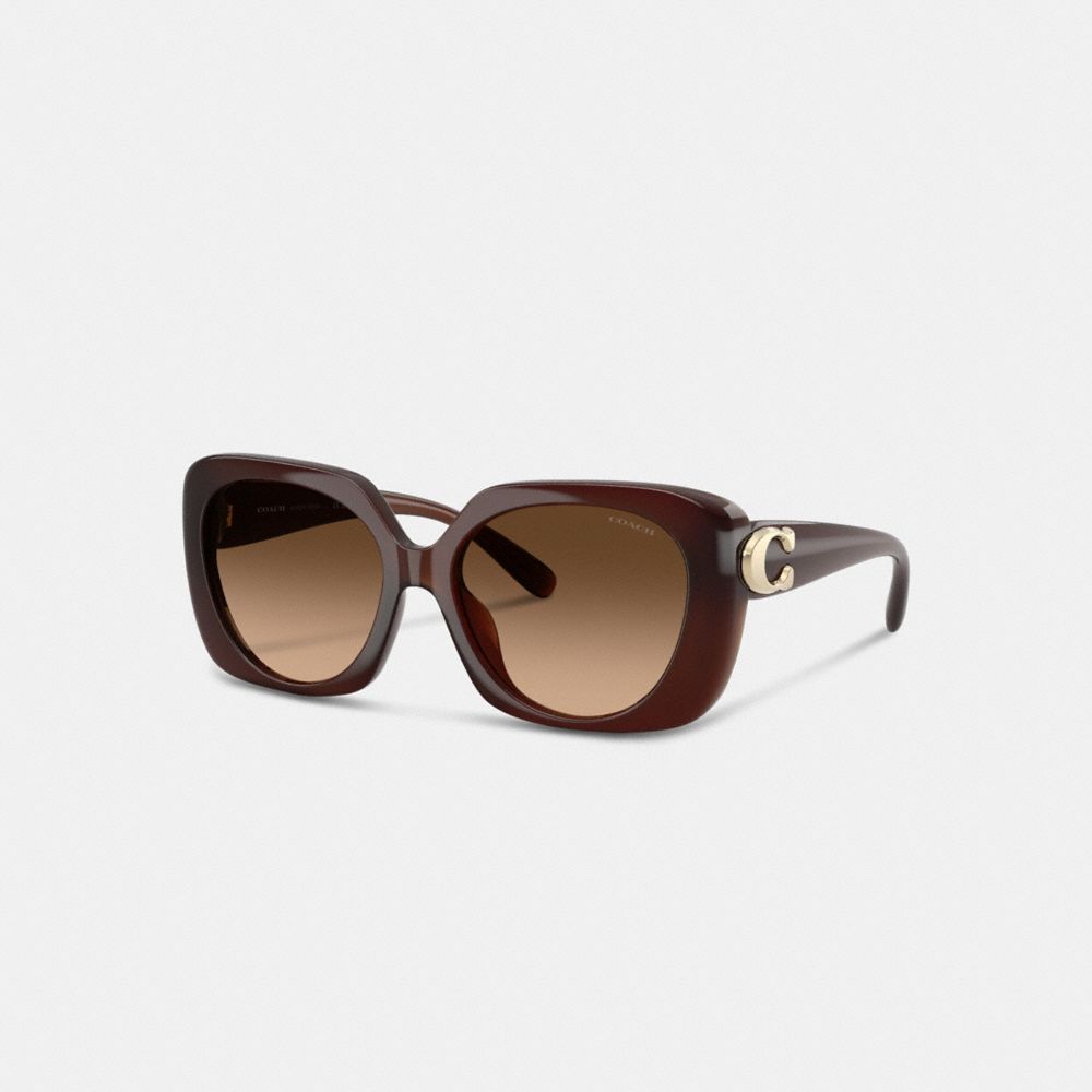 COACH®,Maxi Sculpted C Oversized Square Sunglasses,Sunglass Accessories,Square,Plastic,Metal,Logo,Word Embellishment,Integ...,Brown,Front View
