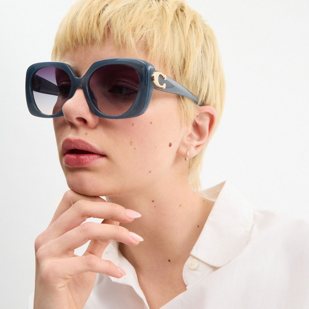 COACH®,Maxi Sculpted C Oversized Square Sunglasses,,Angle View