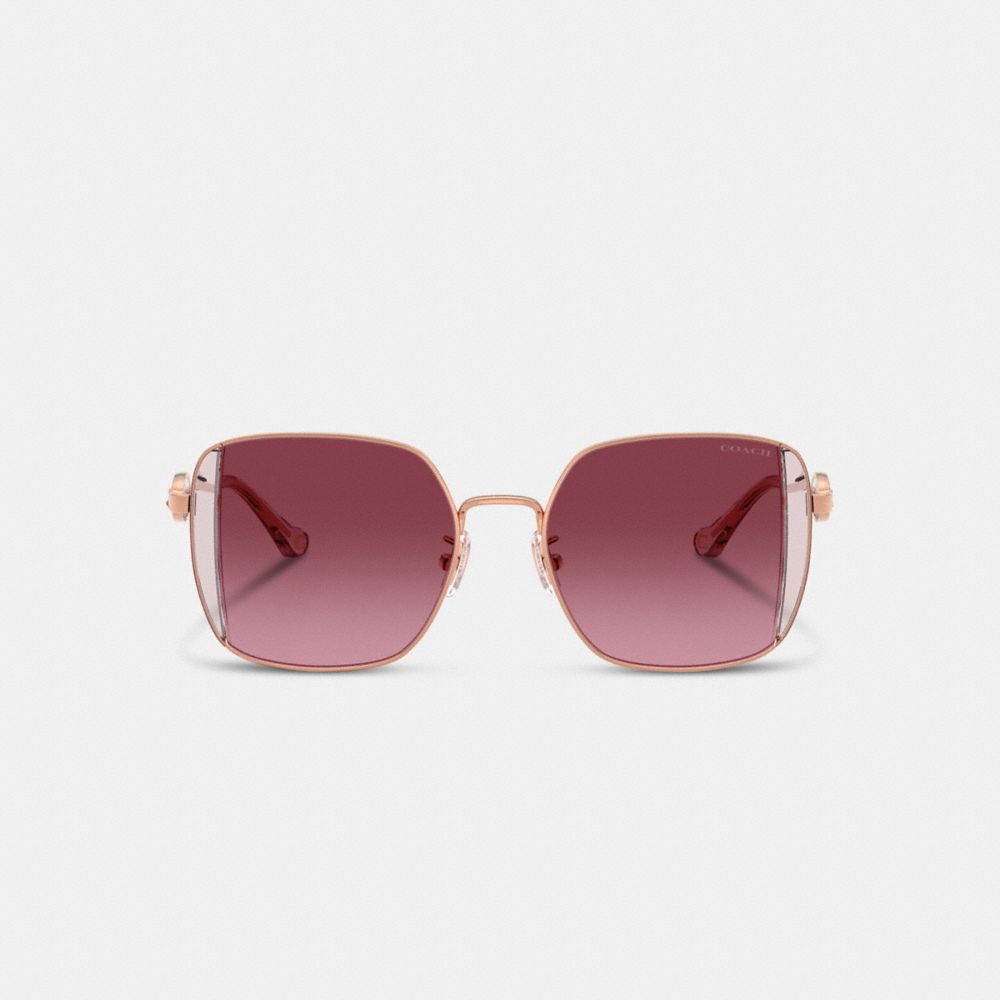 COACH®,Horse And Carriage Metal Oversized Square Sunglasses,Square,Metal Material,Metal,Word Embellishment,Rhinestones,Log...,Maroon,Inside View,Top View