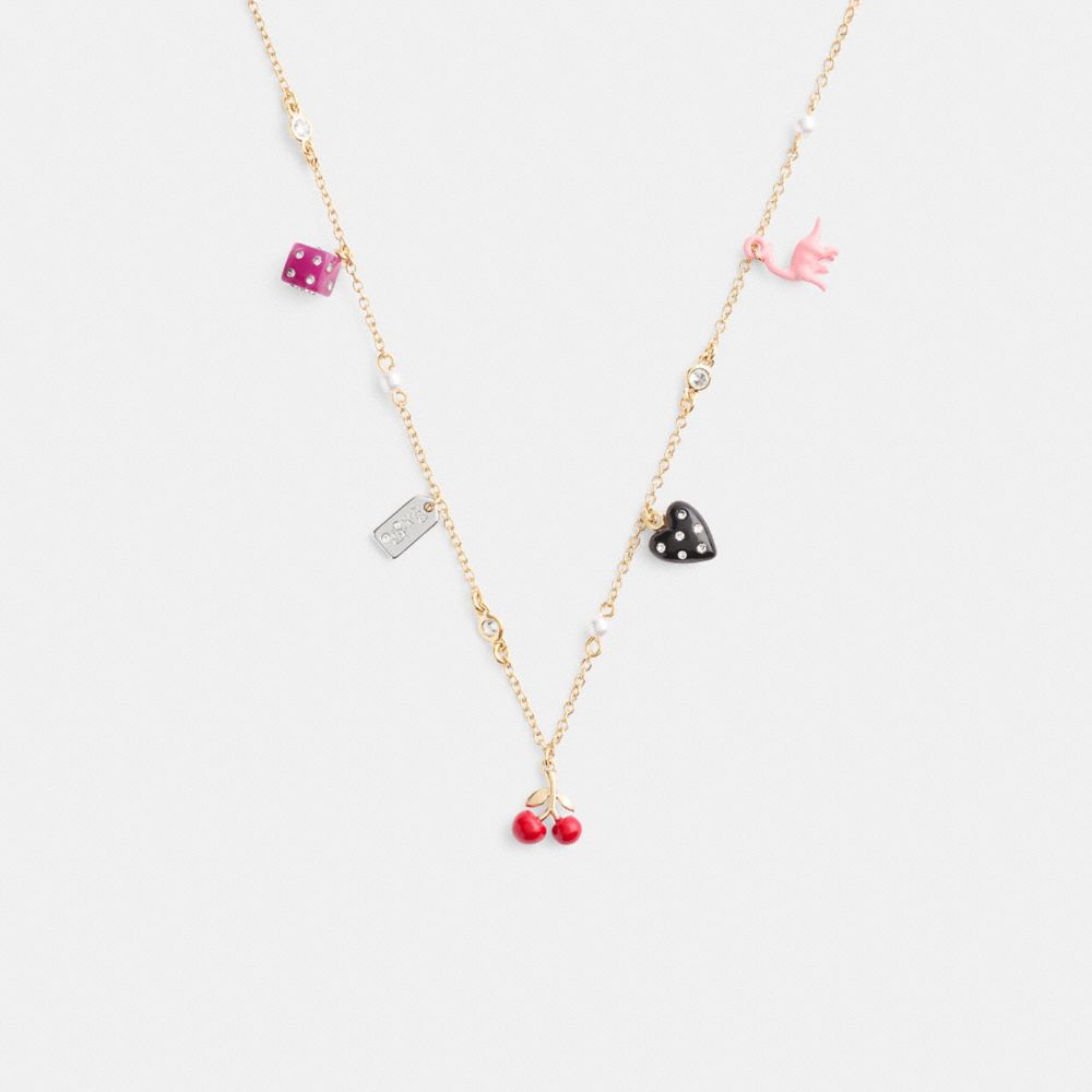 COACH®,Mini Heart And Dice Charm Necklace,,Front View
