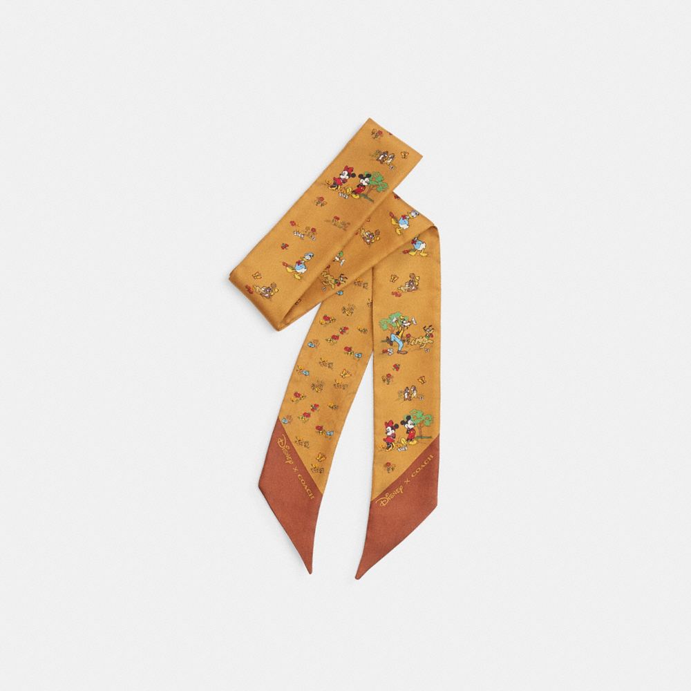 COACH®,Disney X Coach Silk Skinny Scarf With Mickey Mouse And Friends,,Front View
