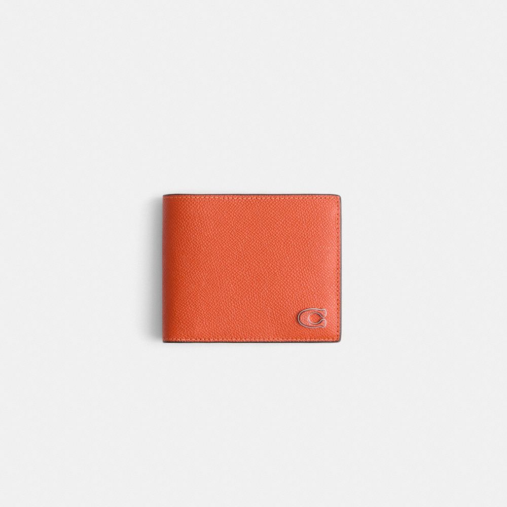 COACH®,Restored 3-In-1 Wallet With Signature Canvas Interior,Bi Fold,Logo,Metal,Casual,Burnt Orange,Front View