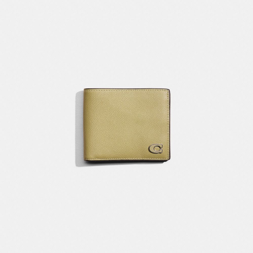 COACH®,Restored 3-In-1 Wallet With Signature Canvas Interior,Bi Fold,Logo,Metal,Casual,Olive,Front View