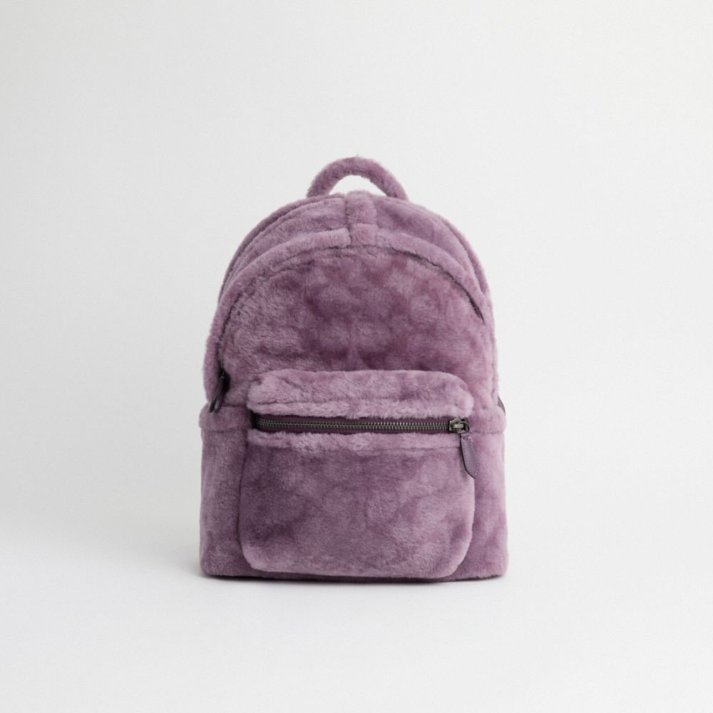 COACH®,Restored Charter Backpack In Signature Shearling,Leather,Backpack,Casual,,Front View
