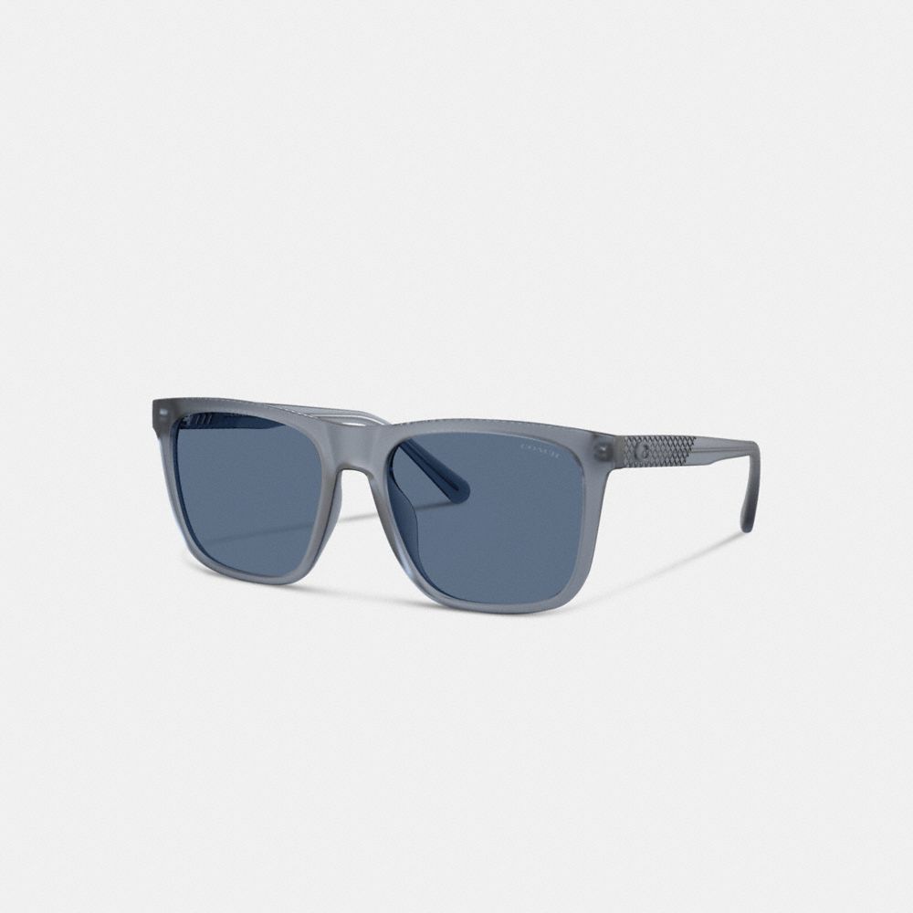 COACH®,C Hardware Textured Temple Square Sunglasses,Square,Plastic,Metal,Logo,Casual,Navy,Front View