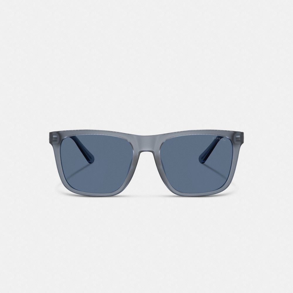 COACH®,C Hardware Textured Temple Square Sunglasses,Square,Plastic,Metal,Logo,Casual,Navy,Inside View,Top View