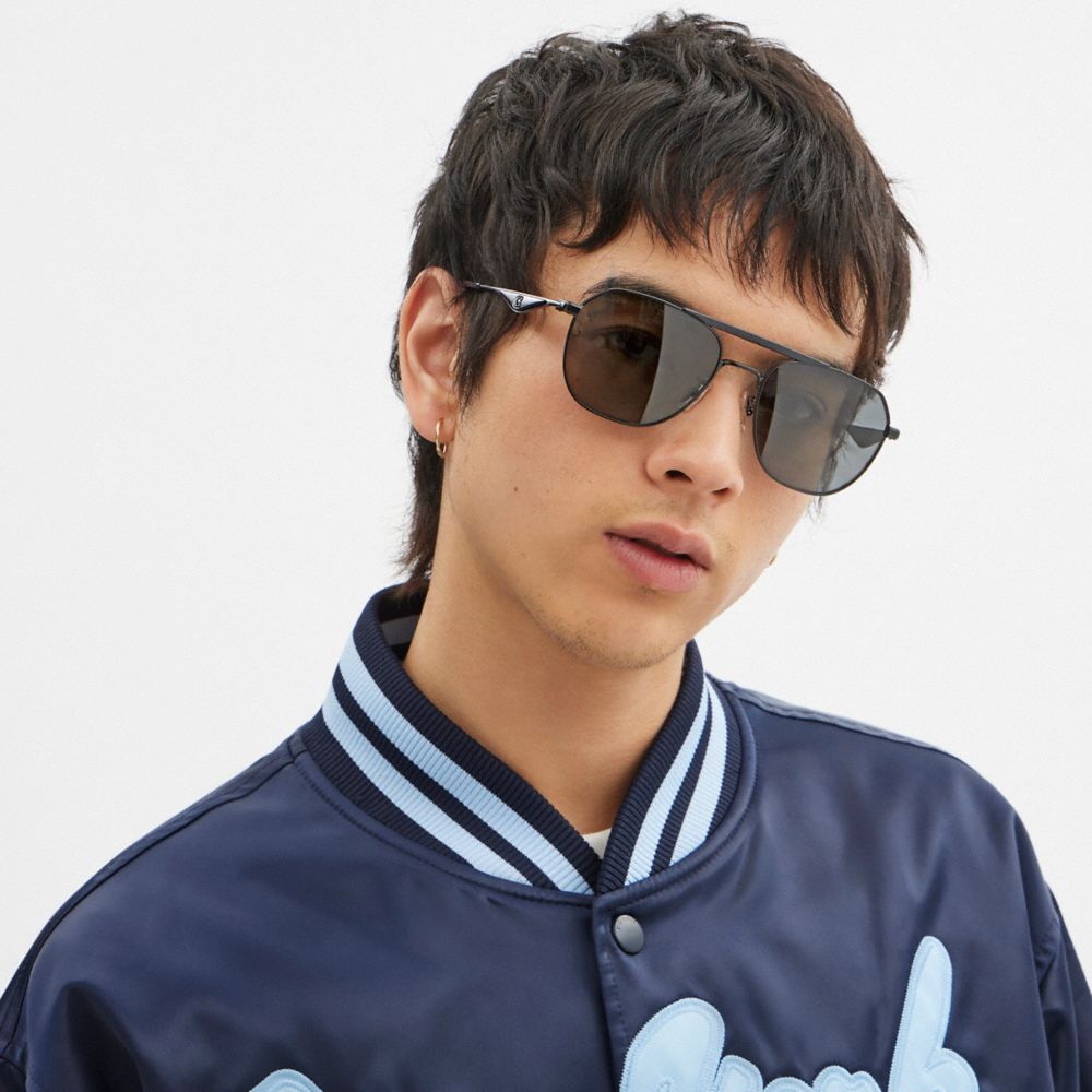 COACH®,C Hardware Metal Navigator Sunglasses,,Angle View