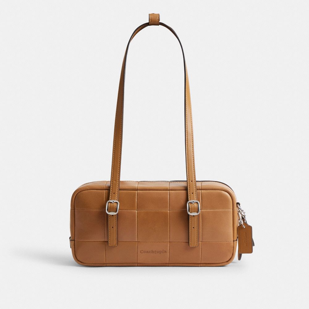 COACH®,Alter/Ego Satchel Bag In Checkerboard Upcrafted Leather,Leather,Shoulder Bag,Logo,Sustainable,Casual,Brown,Front View