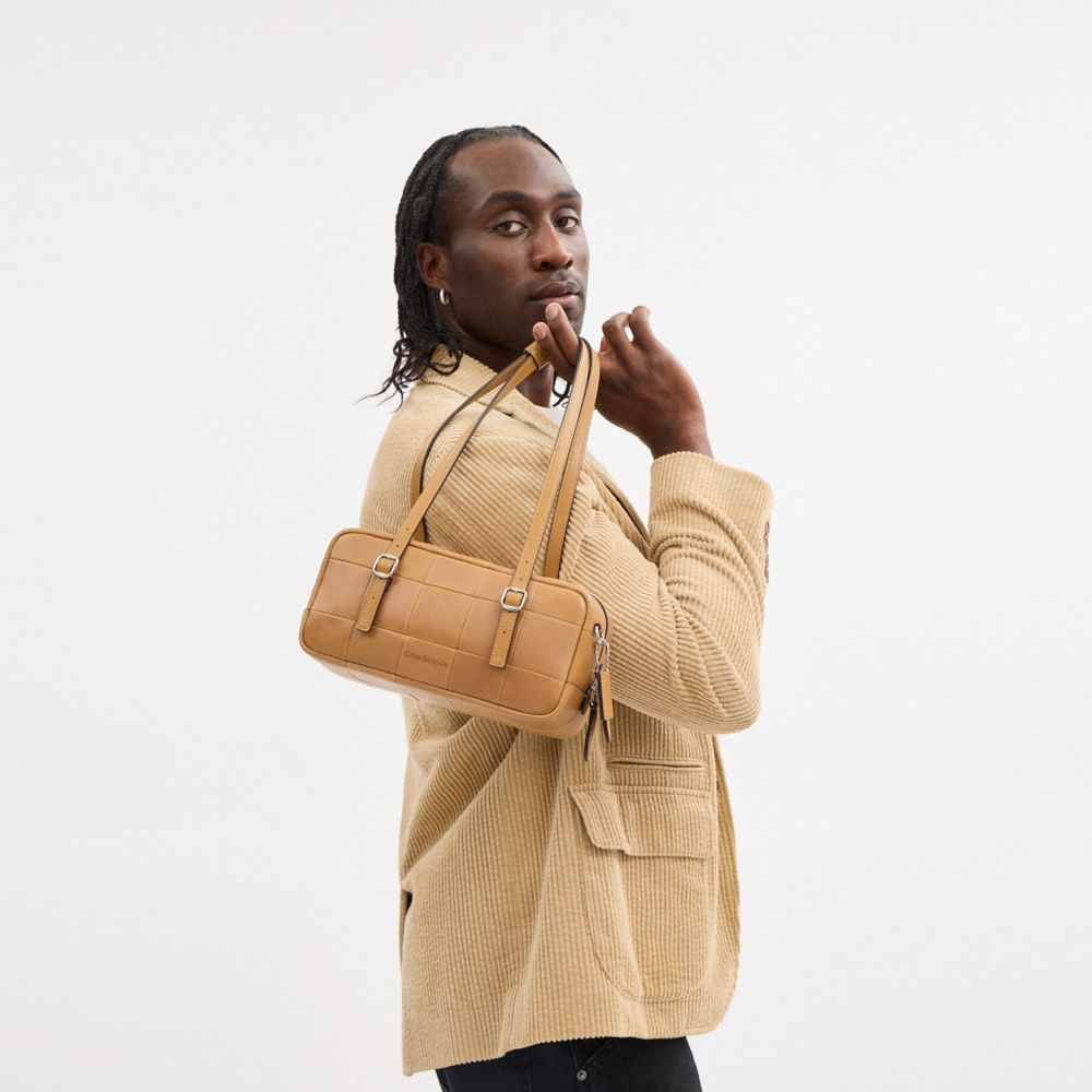 COACH®,Alter/Ego Satchel Bag In Checkerboard Upcrafted Leather,Leather,Shoulder Bag,Logo,Sustainable,Casual,Brown,Detail View