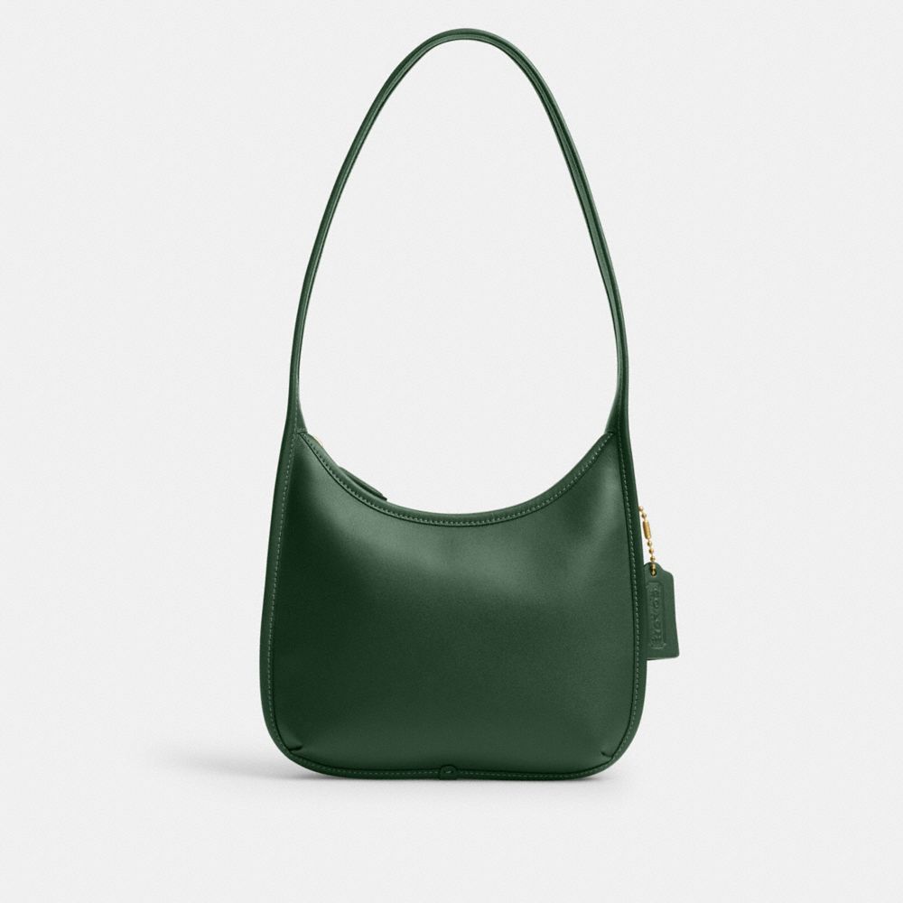 COACH®,Curve Zip Bag,Leather,Shoulder Bag,Logo,Brass,Casual,Emerald,Front View