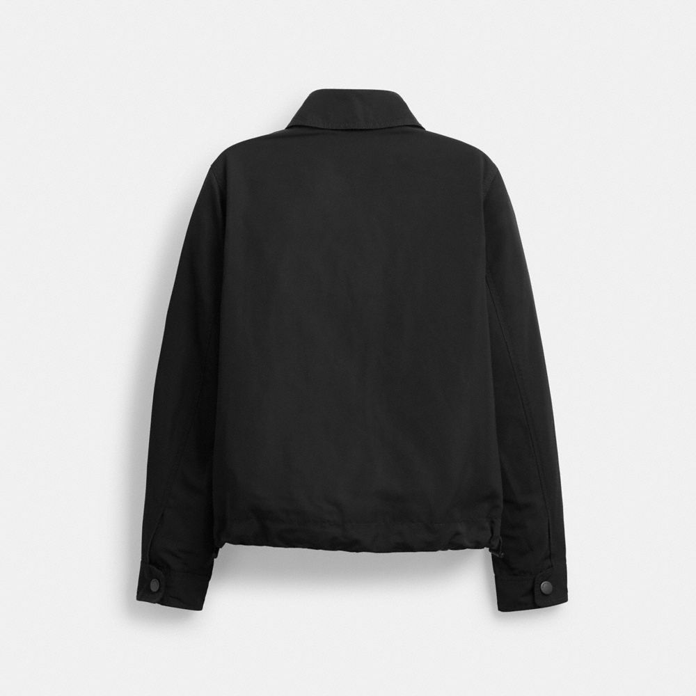 COACH®,Coachtopia Loop Cargo Cropped Jacket,Recycled Plastic,Jacket,Drawstring,Tag Embellishment,Logo,Casual,Black,Back View