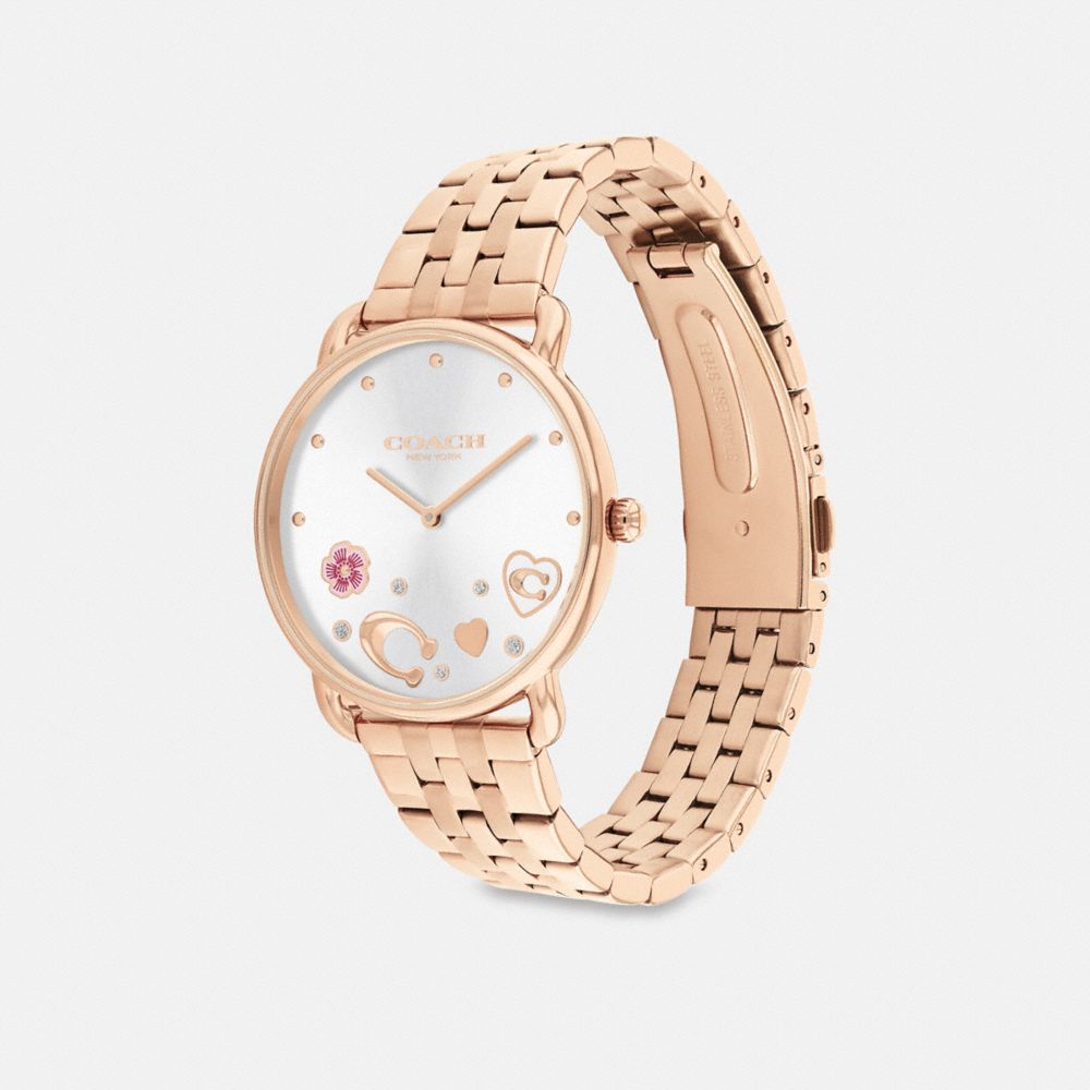 COACH®,Elliot Watch, 36 Mm,Analog,Mineral,Crystal,Gem Embellishment,Floral Embellishment,Word Embellishment,Logo,Water Res...,,Angle View