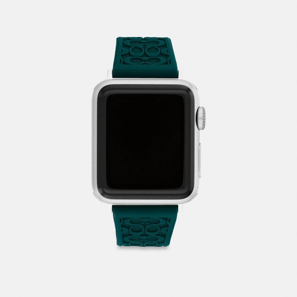 COACH®,Apple Watch® Strap, 38 Mm, 40 Mm And 41 Mm,Digital,Rubber,Silicone,Engraved Detail,Textured,Stainless Steel,Silver ...,Emerald