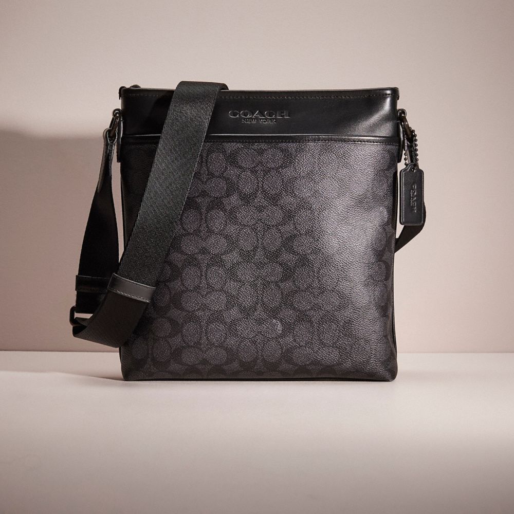 COACH®,Restored Gotham Slim Crossbody In Signature Canvas,Leather,Crossbody,Casual,Black,Front View