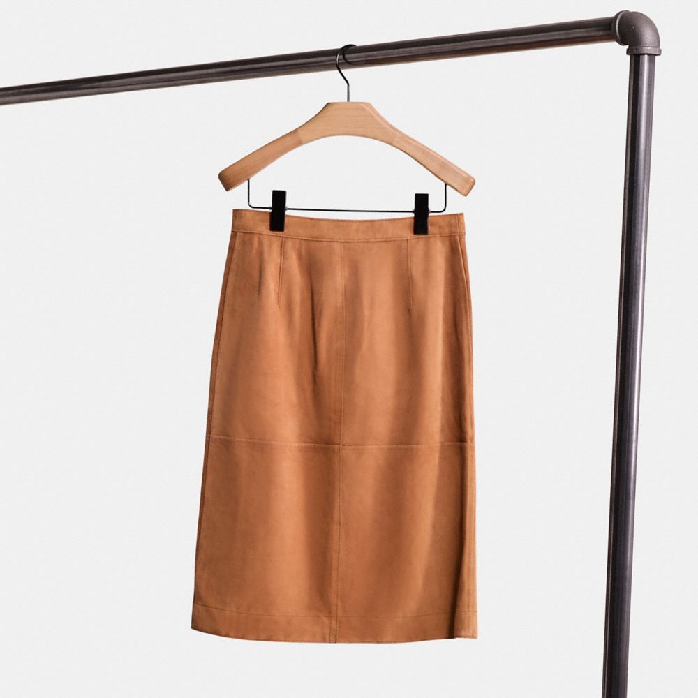 COACH®,Restored Suede Skirt,Straight,Casual,Brown,Back View