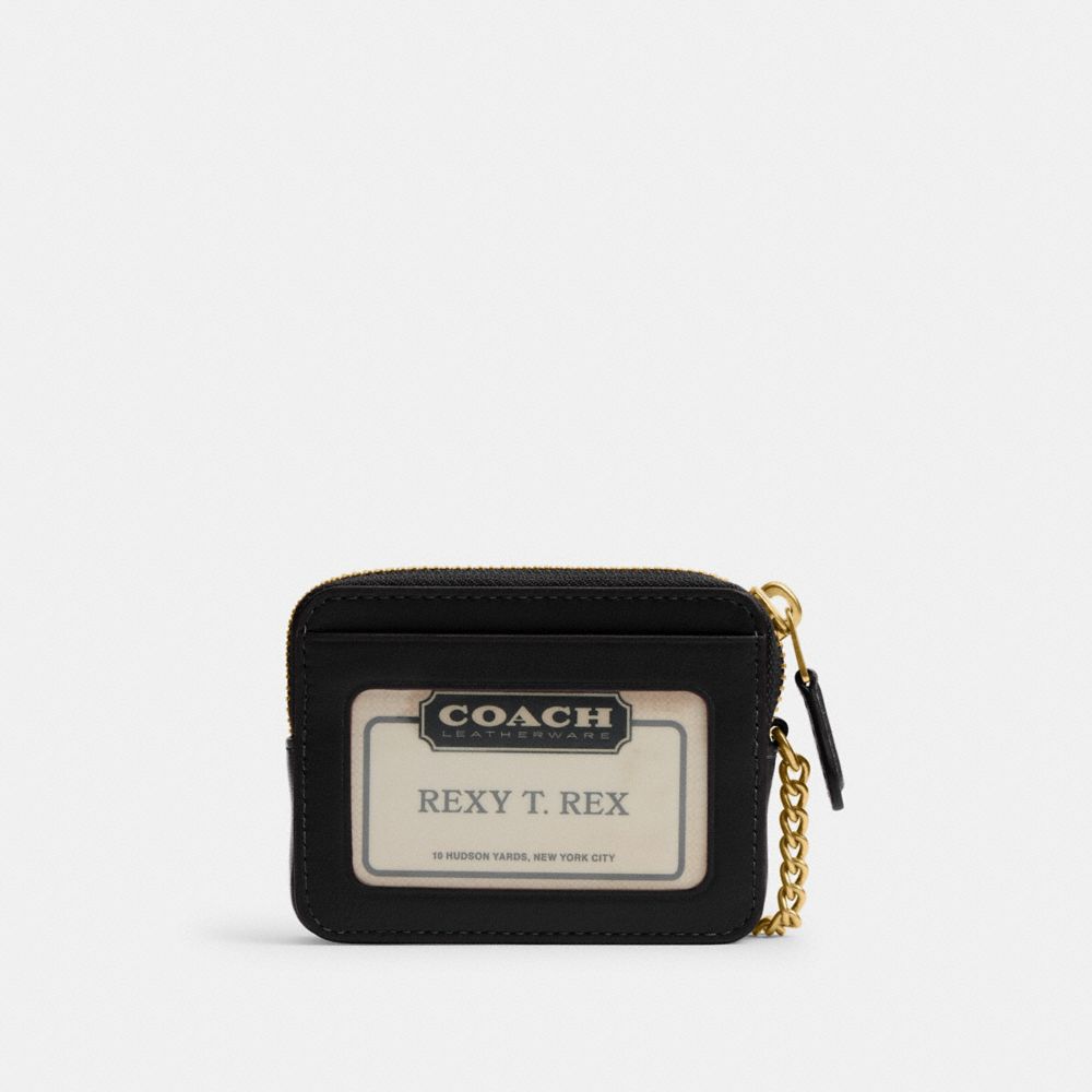 COACH®,Essential Chain Card Case,Calfskin Leather,Leather,Card Case,Coin,Metal,Logo,Gusset,Key Ring,Casual,Black,Back View