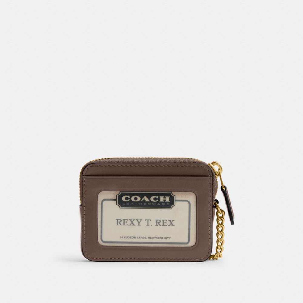 COACH®,Essential Chain Card Case,Calfskin Leather,Leather,Card Case,Coin,Metal,Logo,Gusset,Key Ring,Casual,Brown,Back View