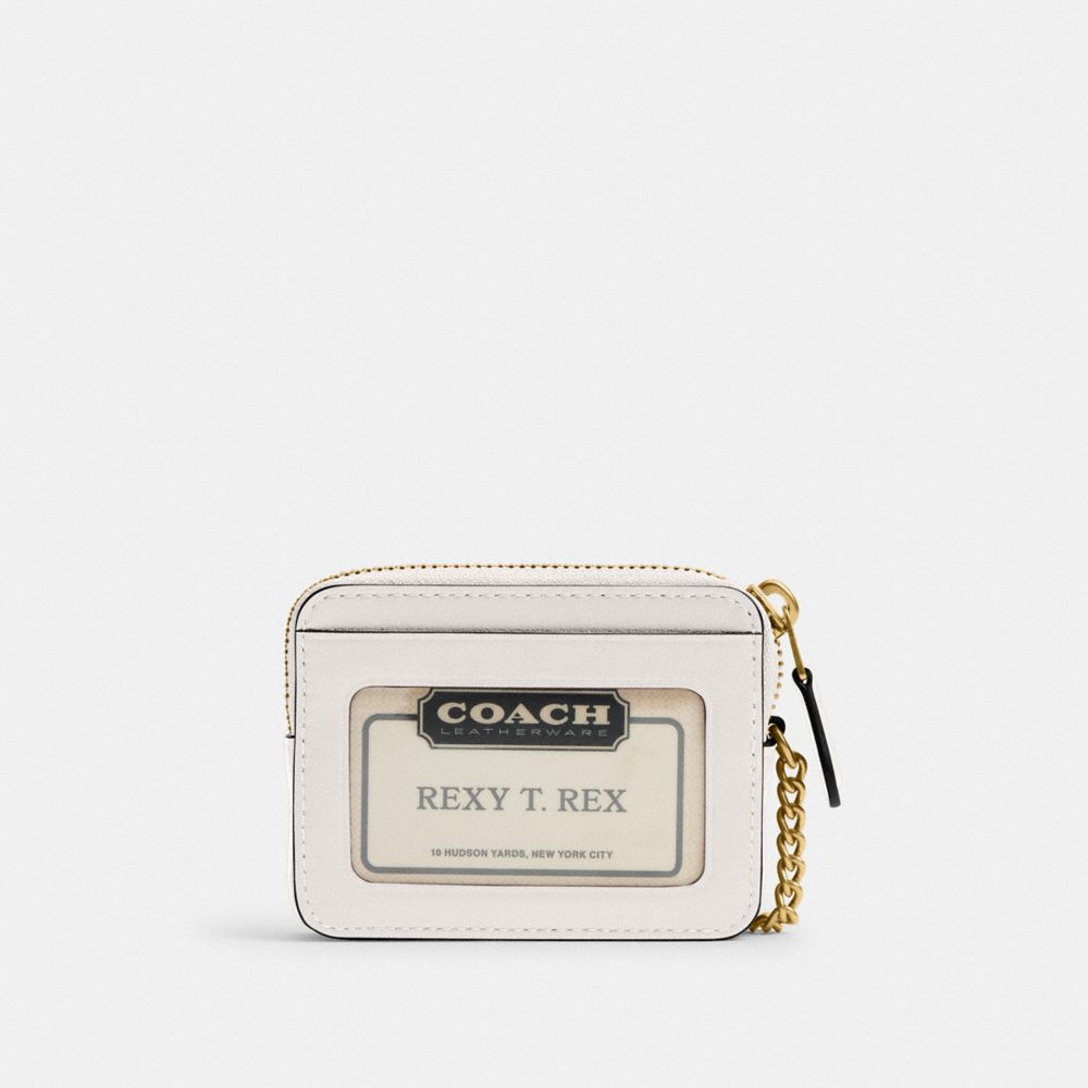 COACH®,Essential Chain Card Case,Calfskin Leather,Leather,Card Case,Coin,Metal,Logo,Gusset,Key Ring,Casual,White,Back View