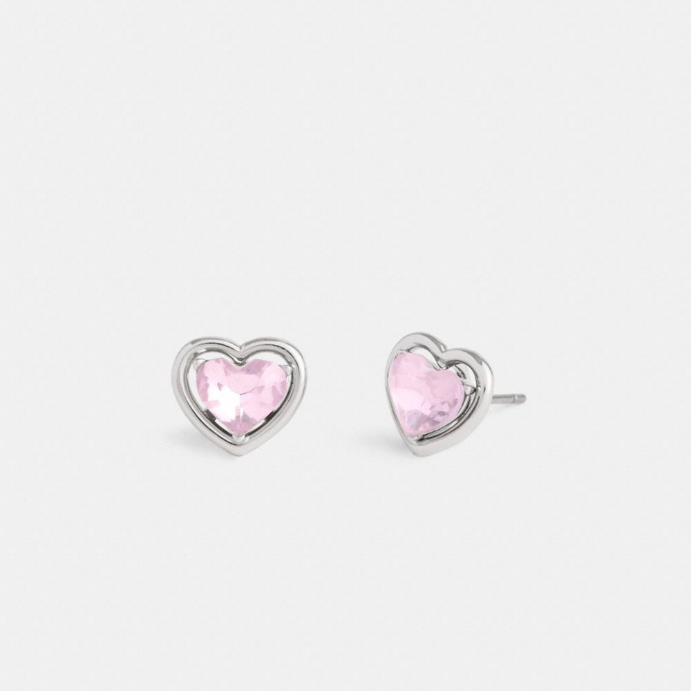 COACH®,Halo Heart Stud Earrings,Studs,Cubic Zirconia,Glass,Gem Embellishment,Casual,Pink,Front View