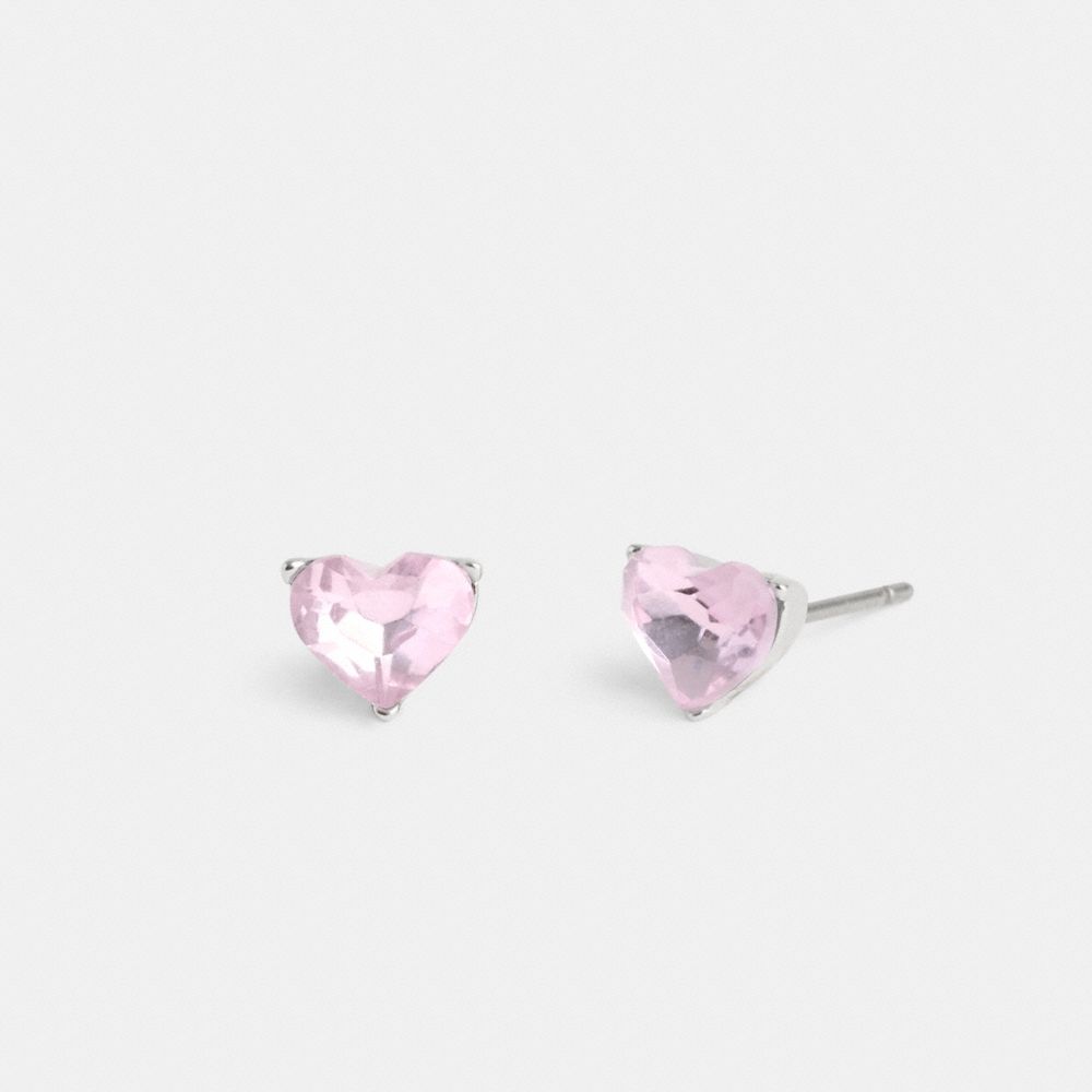 COACH®,Halo Heart Stud Earrings,Studs,Cubic Zirconia,Glass,Gem Embellishment,Casual,Pink,Inside View,Top View