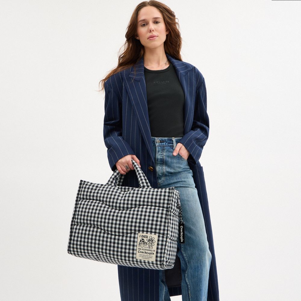 COACH®,Coachtopia Loop Tote With Gingham Pattern,Recycled Polyester,Tote,Logo,Tag Embellishment,Adjustable,Casual,Multi Color,Detail View