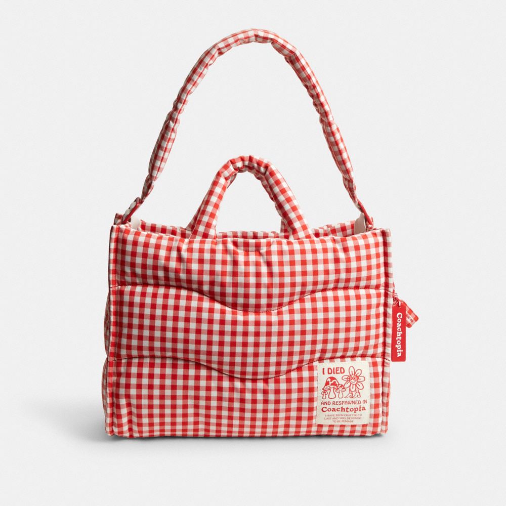 COACH®,Coachtopia Loop Tote In Recycled Polyester With Gingham Pattern,,Front View