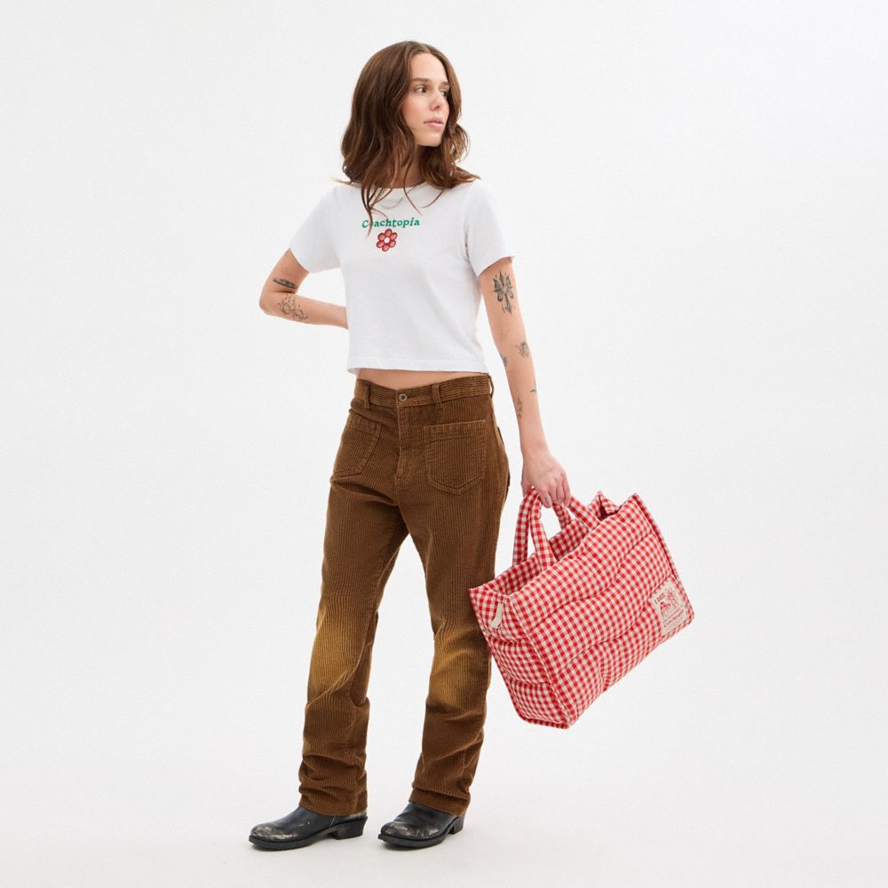 COACH®,Coachtopia Loop Tote With Gingham Pattern,Recycled Polyester,Tote,Logo,Tag Embellishment,Adjustable,Casual,Multi Color,Detail View