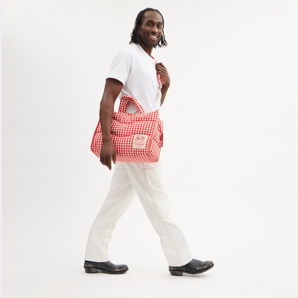 COACH®,Coachtopia Loop Tote With Gingham Pattern,Recycled Polyester,Tote,Logo,Tag Embellishment,Adjustable,Casual,Multi Color,Detail View