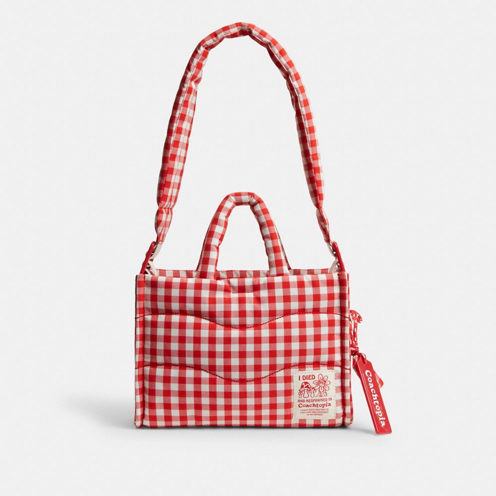 COACH®,Coachtopia Loop Mini Tote In Recycled Polyester With Gingham Pattern,,Front View