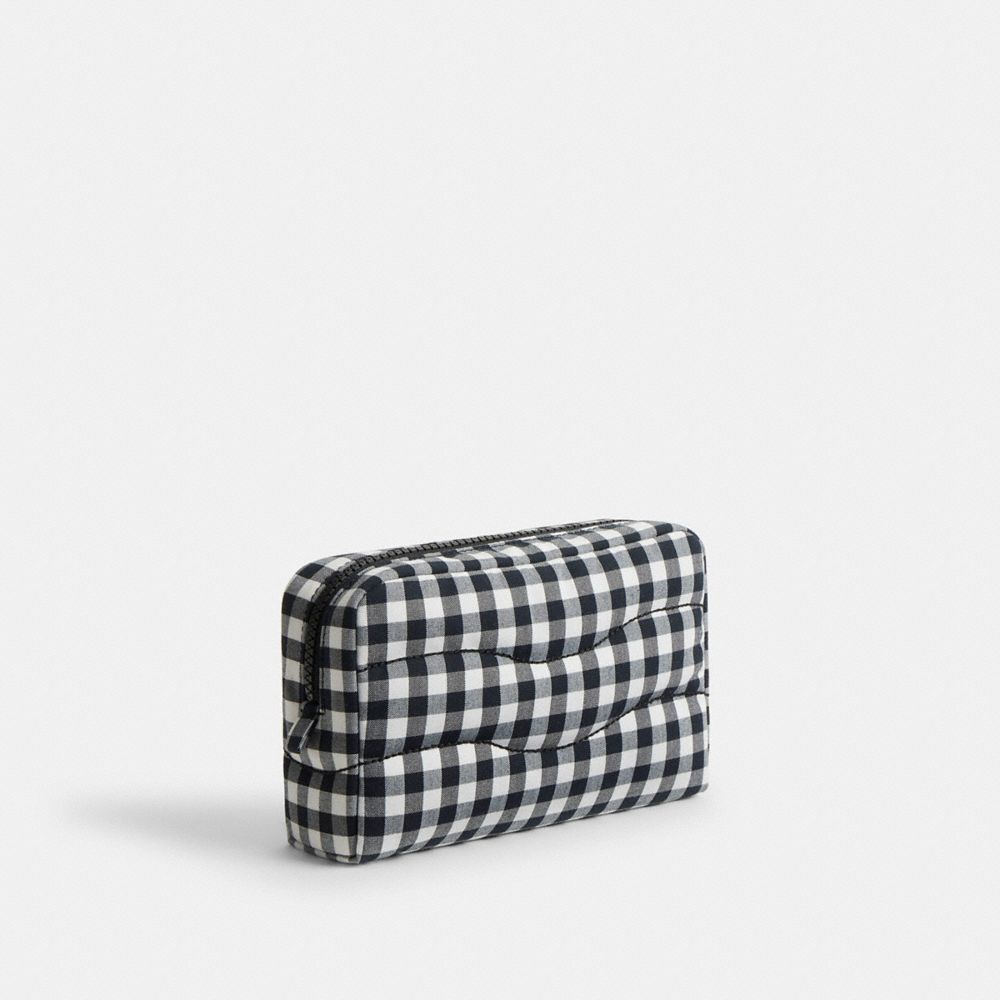 COACH®,Coachtopia Loop Pouch In Recycled Polyester With Gingham Pattern,Recycled Polyester,Pouch,Tag Embellishment,Logo,Su...,Multi Color,Angle View