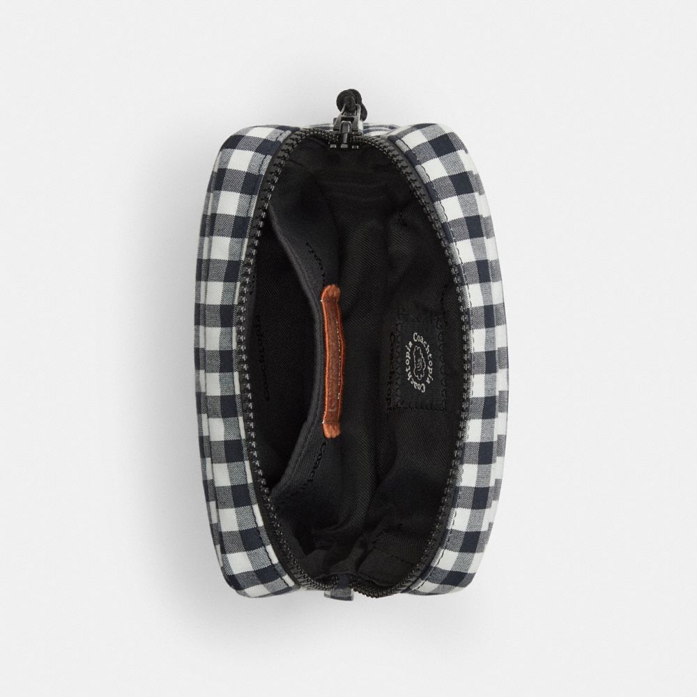 COACH®,Coachtopia Loop Pouch In Recycled Polyester With Gingham Pattern,Recycled Polyester,Pouch,Tag Embellishment,Logo,Su...,Multi Color,Inside View,Top View