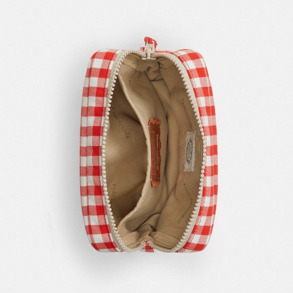 COACH®,Coachtopia Loop Pouch In Recycled Polyester With Gingham Pattern,Recycled Polyester,Pouch,Tag Embellishment,Logo,Su...,Multi Color,Inside View,Top View