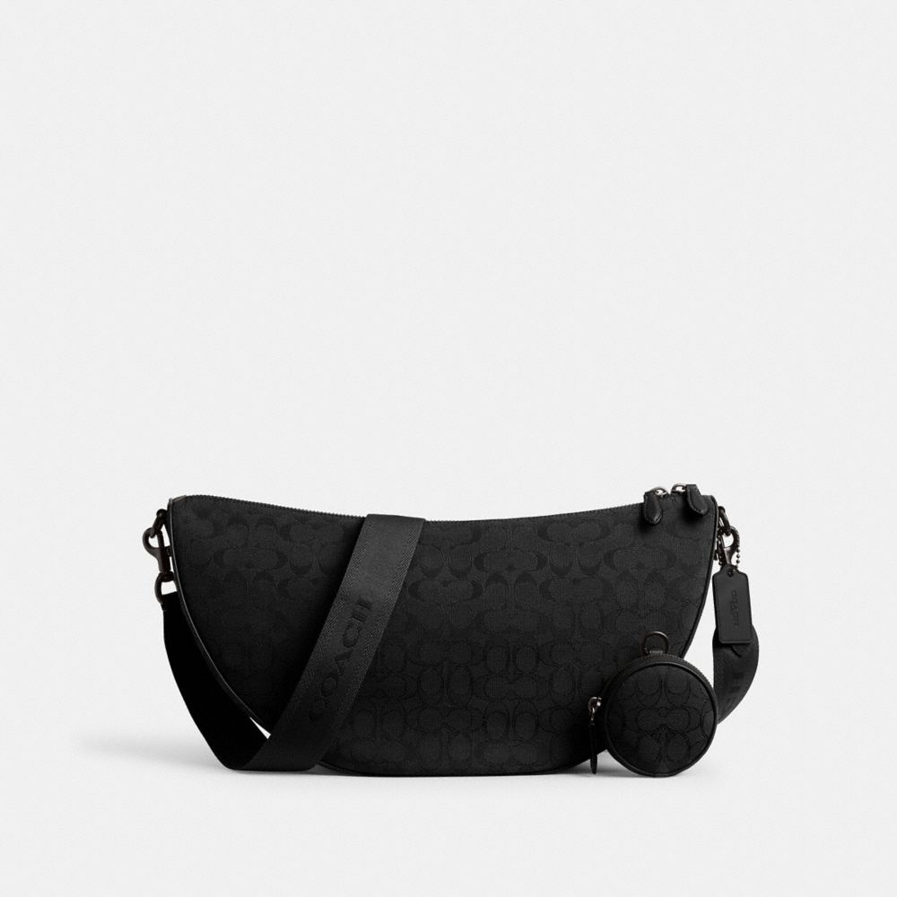 COACH®,Hall Soft Sling Bag 45 In Signature Jacquard,Recycled Polyester,Crossbody,Sustainable,Casual,Black,Front View