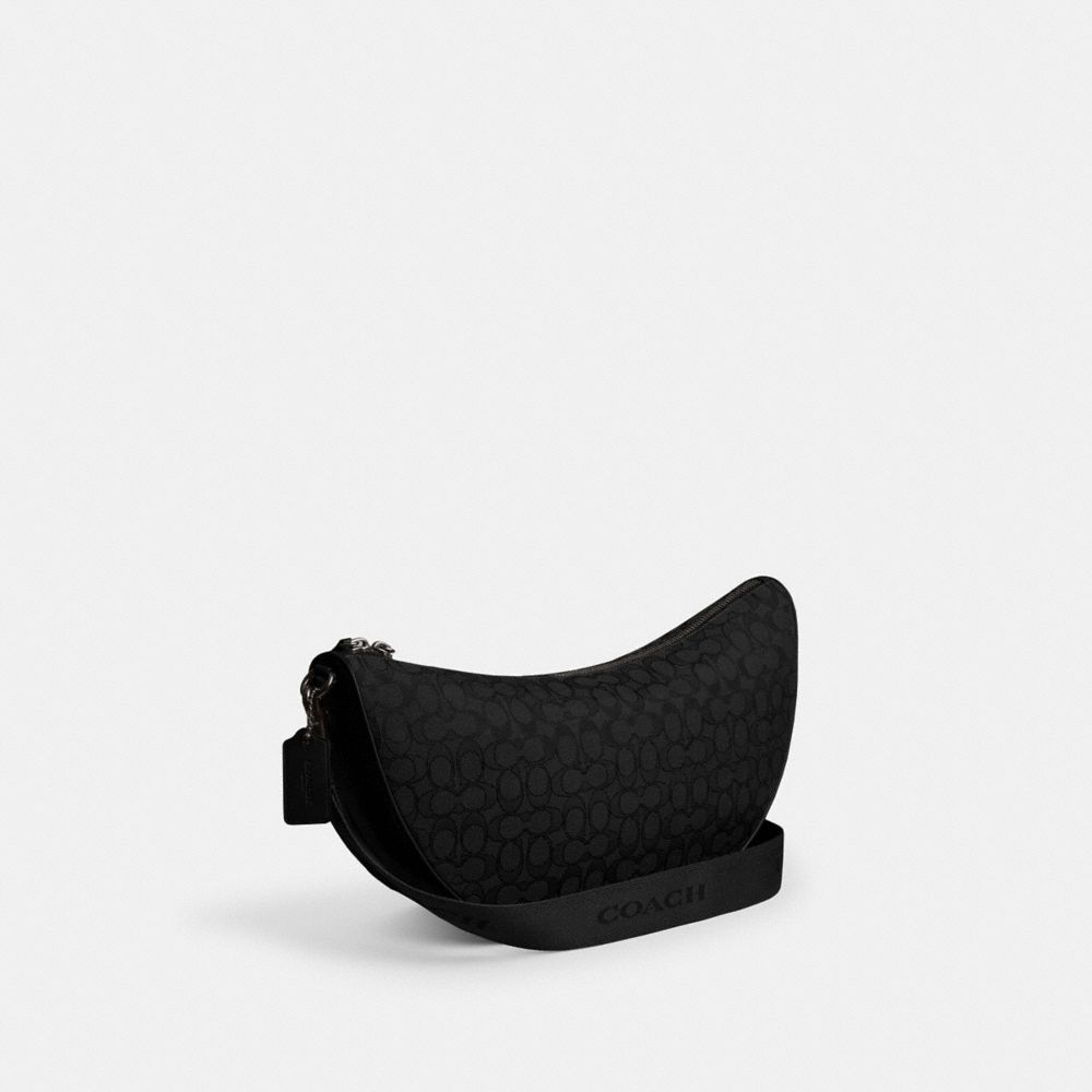COACH®,Hall Soft Sling Bag 45 In Signature Jacquard,Recycled Polyester,Crossbody,Sustainable,Casual,Black,Angle View