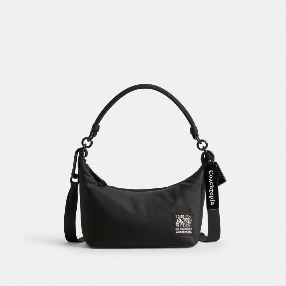 COACH®,Coachtopia Loop Shoulder Bag,Recycled Polyester,Shoulder Bag,Logo,Applique,Casual,Black,Front View
