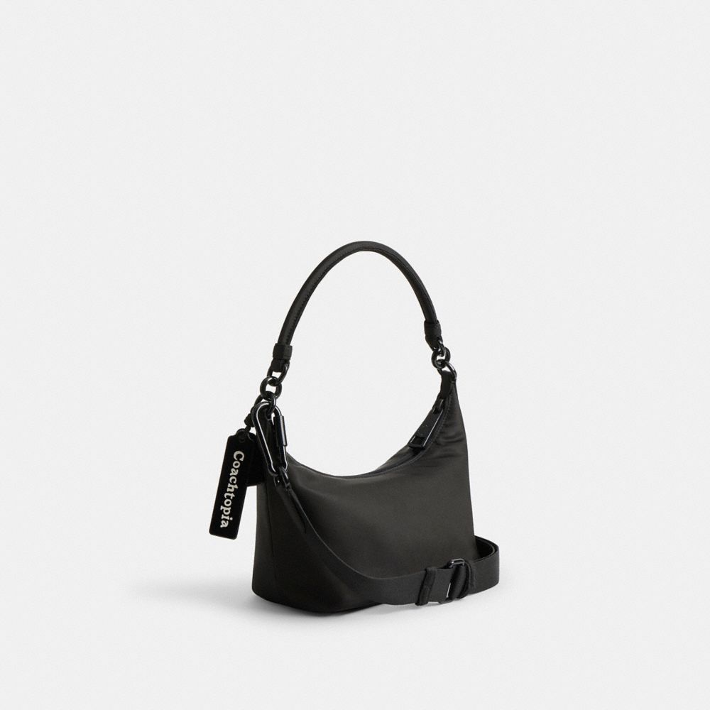 COACH®,Coachtopia Loop Shoulder Bag,Recycled Polyester,Shoulder Bag,Logo,Applique,Casual,Black,Angle View