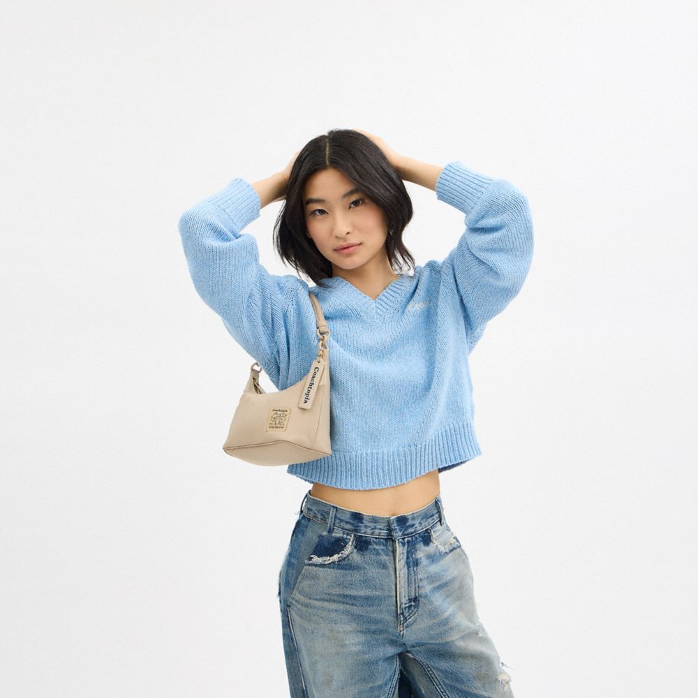 COACH®,Coachtopia Loop Shoulder Bag,Recycled Polyester,Shoulder Bag,Logo,Applique,Casual,Beige,Detail View