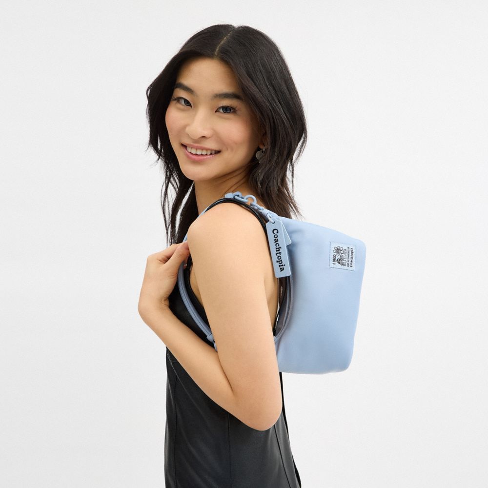 COACH®,Coachtopia Loop Shoulder Bag,Recycled Polyester,Shoulder Bag,Logo,Applique,Casual,Blue,Detail View