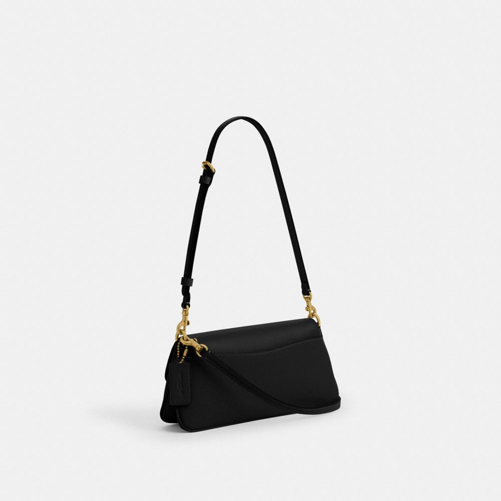 COACH®,Jet Shoulder Bag,Calfskin Leather,Shoulder Bag,Logo,Metal,Gold Metal,Casual,Black,Angle View