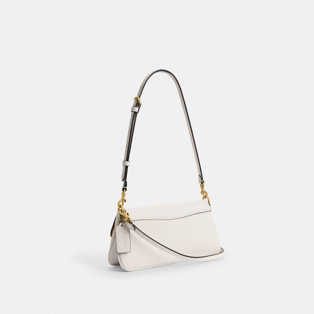 COACH®,Jet Shoulder Bag,Calfskin Leather,Shoulder Bag,Logo,Metal,Gold Metal,Casual,White,Angle View