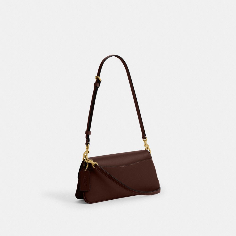 COACH®,Jet Shoulder Bag,Calfskin Leather,Shoulder Bag,Logo,Metal,Gold Metal,Casual,Brown,Angle View