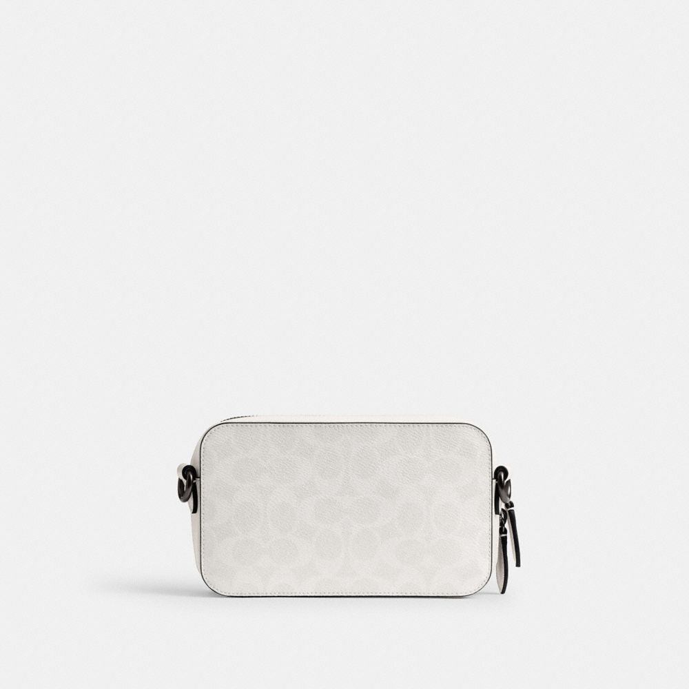 COACH®,Charter Slim Crossbody Bag In Signature Canvas,Canvas,Calfskin Leather,Crossbody,Adjustable,Casual,Gray,Back View