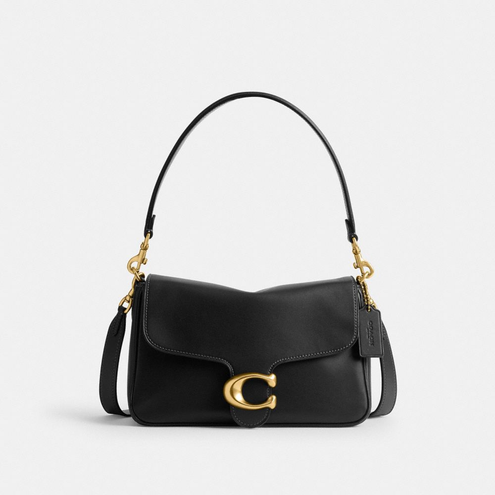 COACH®,Soft Tabby Shoulder Bag,Leather,Shoulder Bag,Metal,Logo,Gold Metal,Day Party,Black,Front View