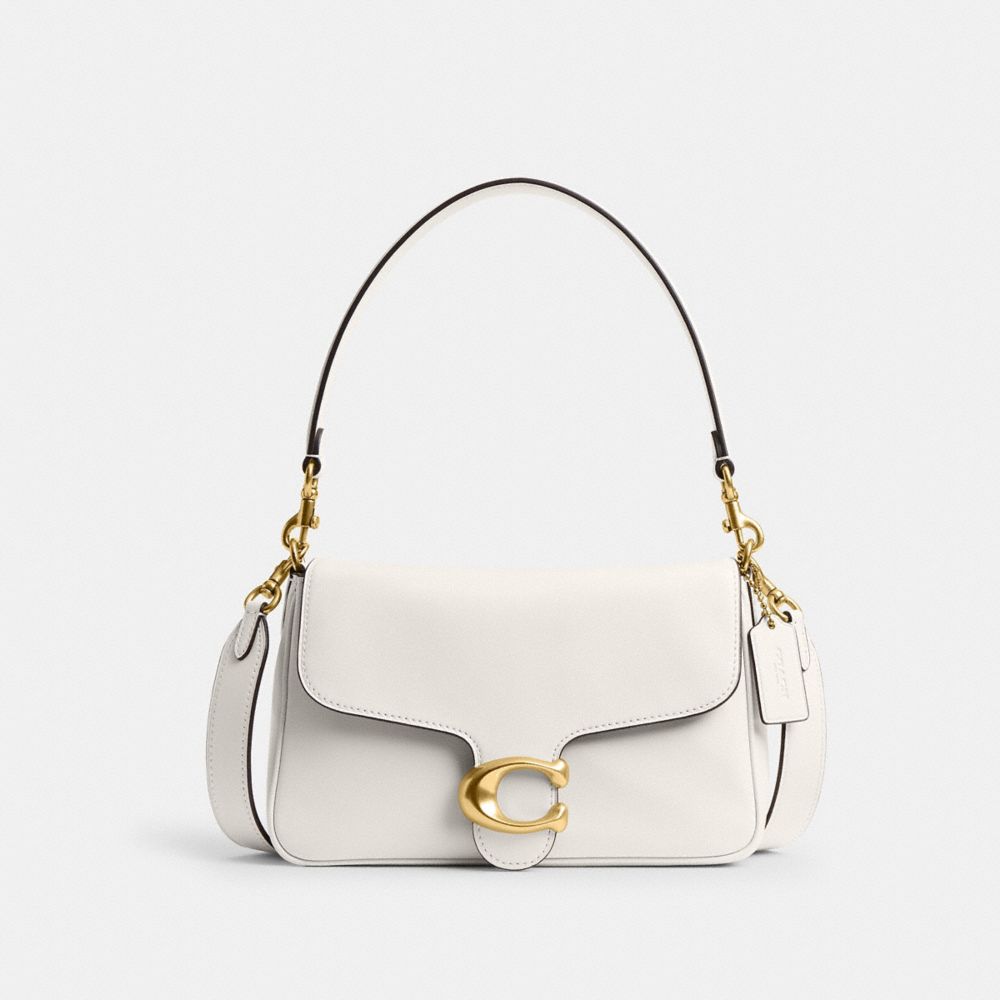 COACH®,Soft Tabby Shoulder Bag,Leather,Shoulder Bag,Metal,Logo,Gold Metal,Day Party,White,Front View