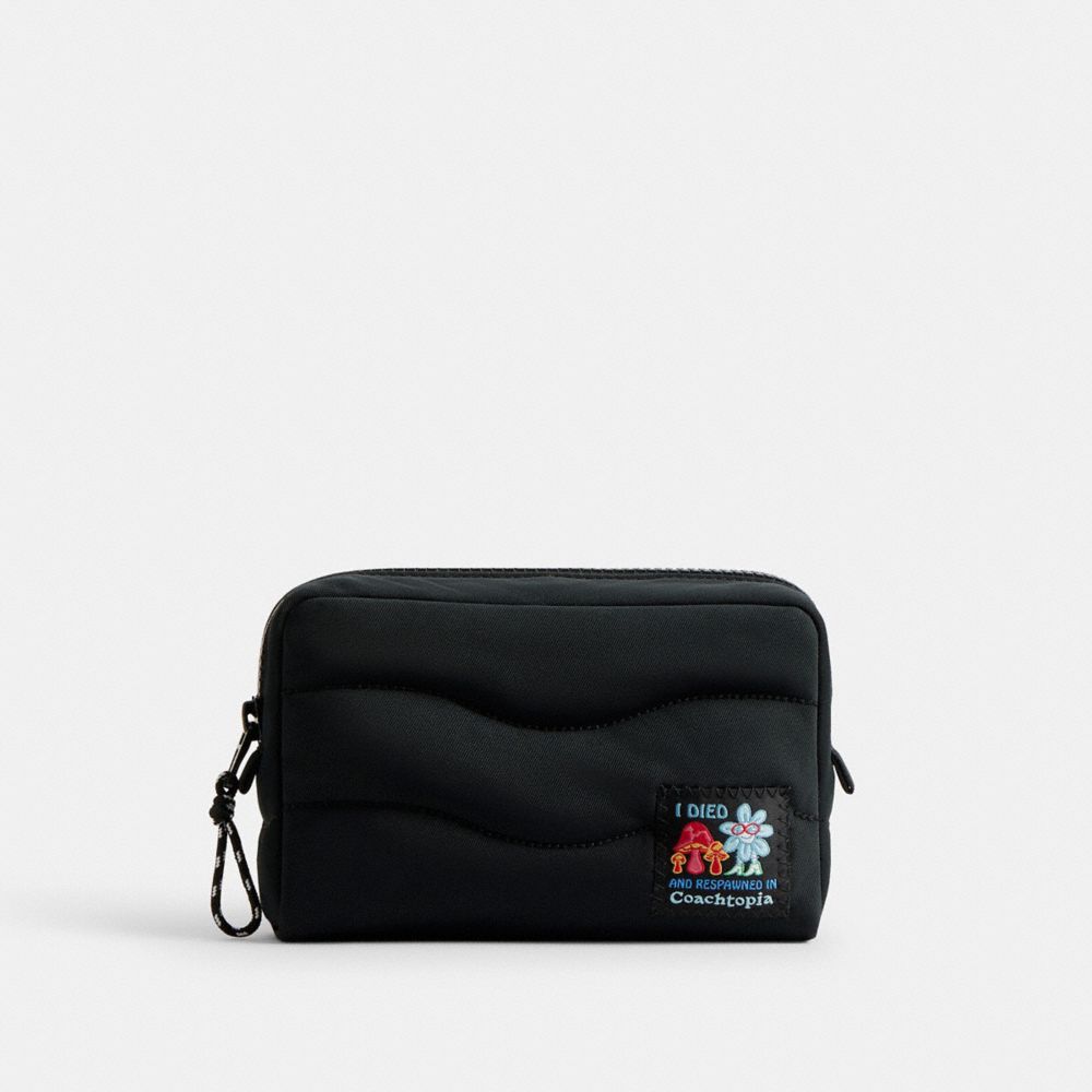 COACH®,Coachtopia Loop Pouch In Recycled Polyester,Recycled Polyester,Pouch,Tag Embellishment,Logo,Compact,Vegan,Casual,Black,Front View