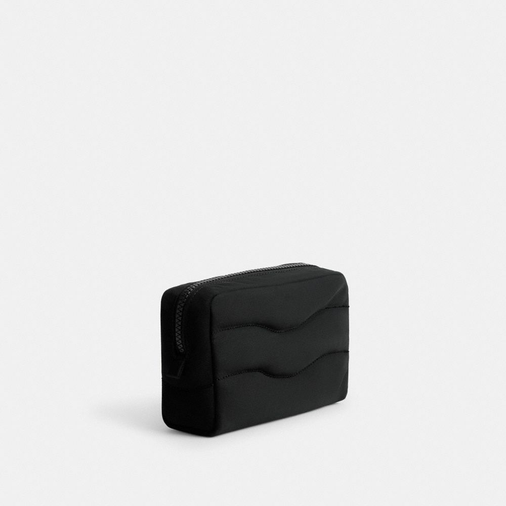 COACH®,Coachtopia Loop Pouch In Recycled Polyester,Recycled Polyester,Pouch,Tag Embellishment,Logo,Compact,Vegan,Casual,Black,Angle View