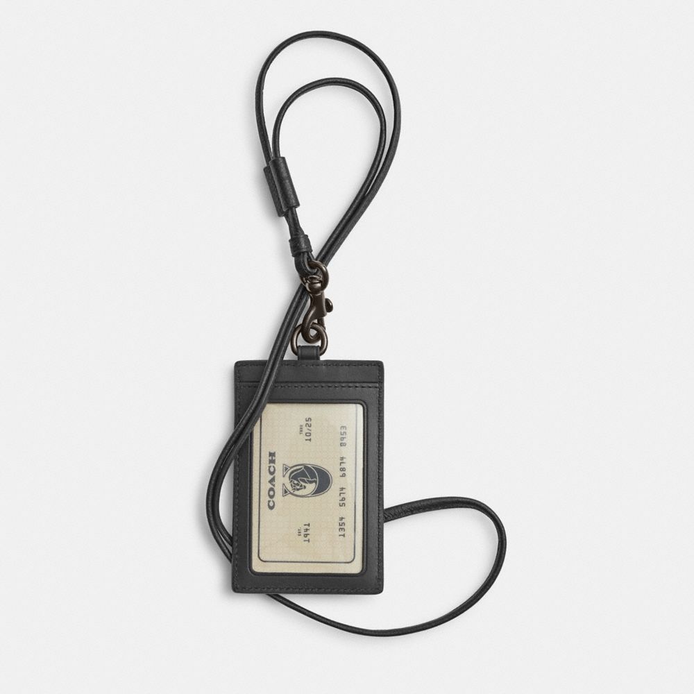 COACH®,Id Lanyard In Signature Canvas,Denim,Leather,Bag Accessories,Card Case,Mixed Media,Key Ring,Casual,Black,Back View